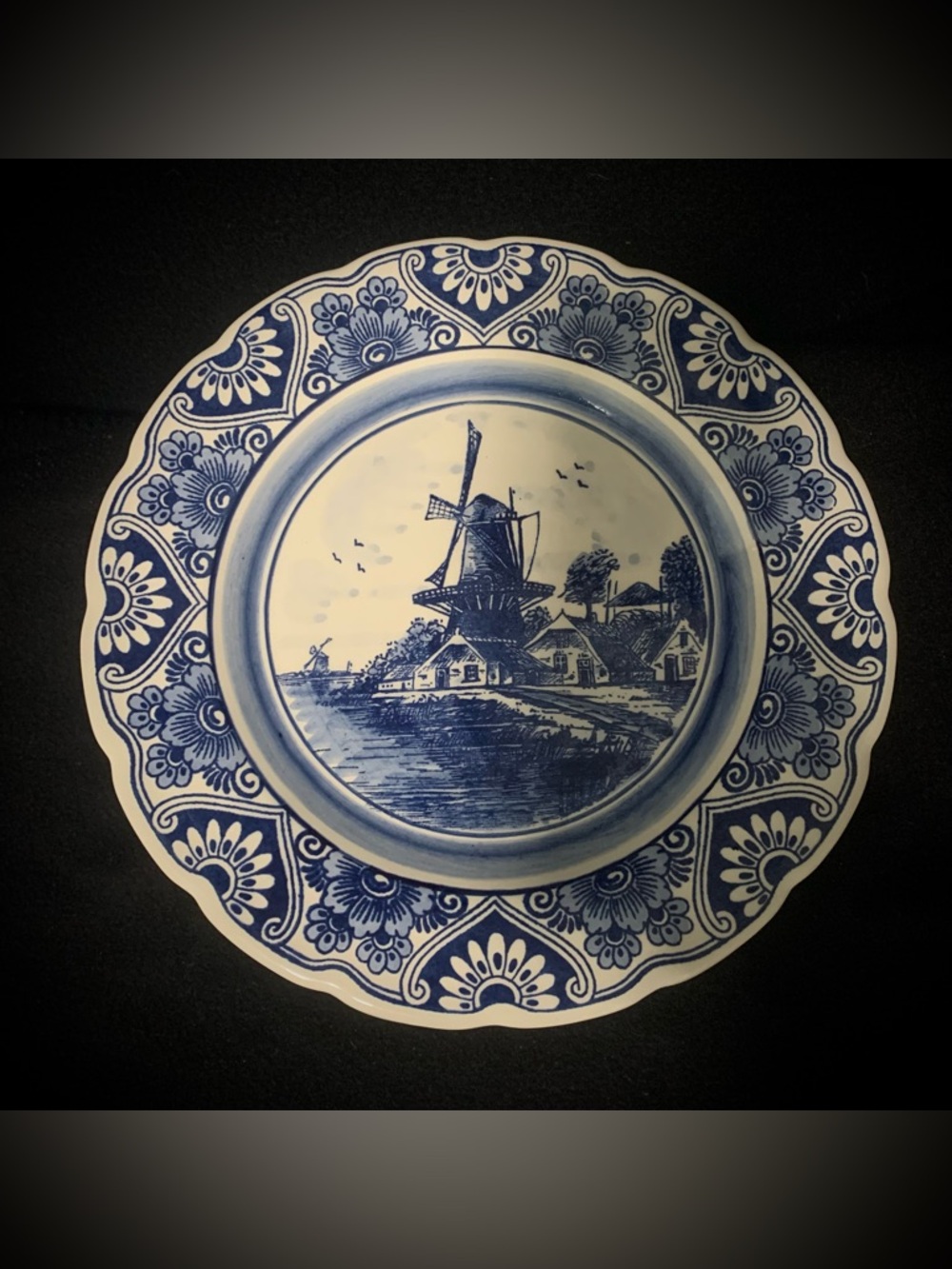 Authentic Delft Blue Hand Painted Wall Plate Holland 8” Dutch Windmill Decor